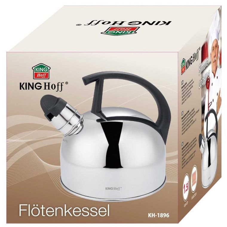 Kinghoff, czajnik z gwizdkiem, srebrny, 1,5l