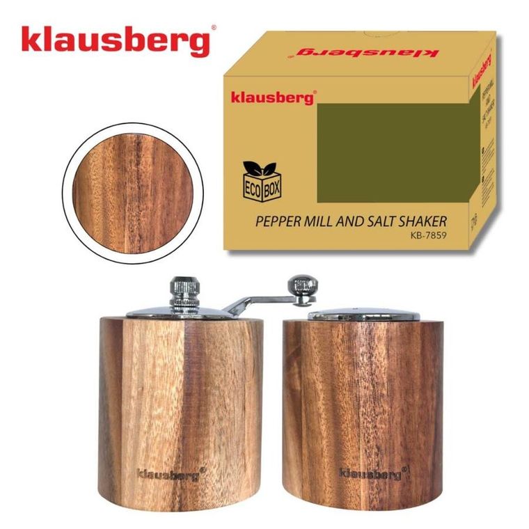 Klausberg, akacjowy młynek do pieprzu + solniczka, KB-7859