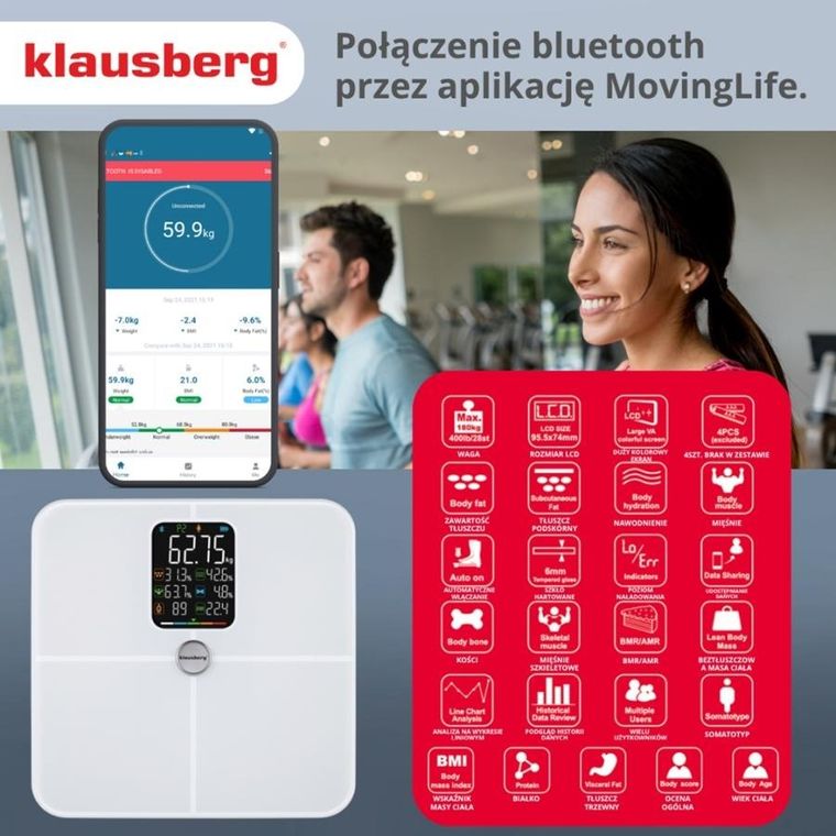 Klausberg, analityczna waga łazienkowa, smart, ios android, kb-7941