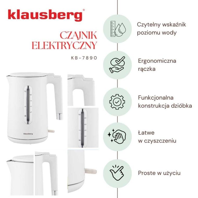 Klausberg, czajnik elektryczny, biały, 1,7l