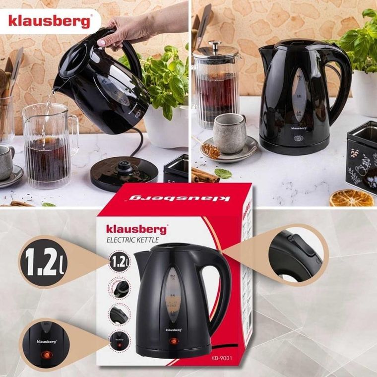 Klausberg, czajnik elektryczny, czarny, 1,2l, KB-9001