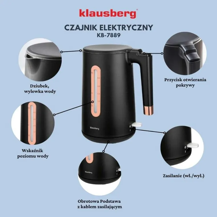 Klausberg, czajnik elektryczny, rose gold, 1,7l