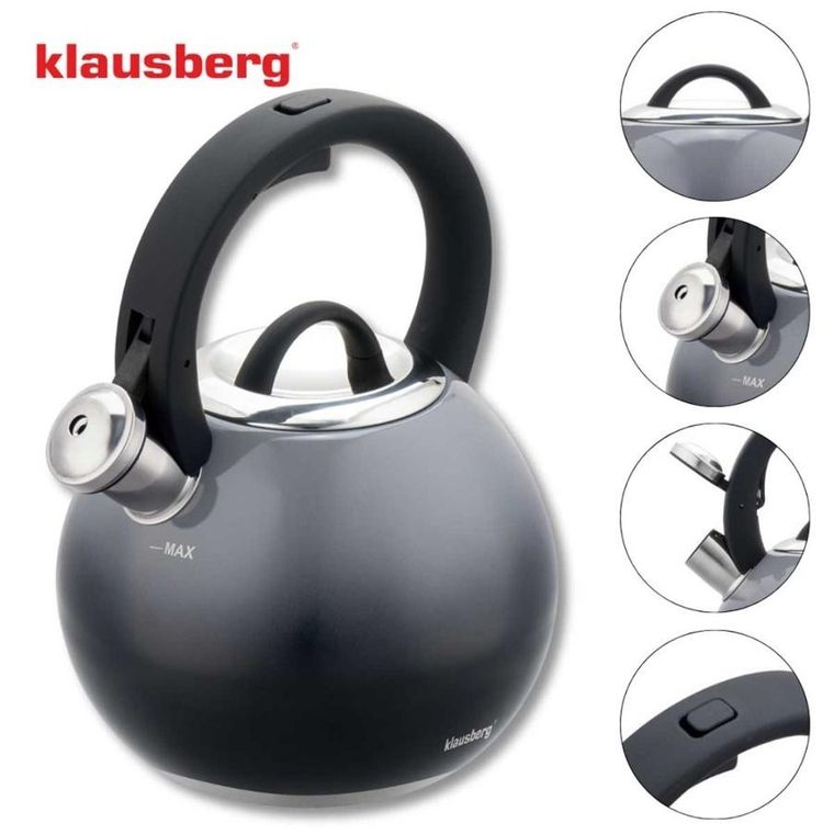 Klausberg, czajnik stalowy z gwizdkiem, grafitowy połysk, 3l, kb-7955