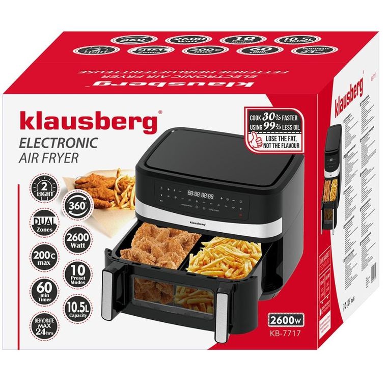 Klausberg, frytkownica beztłuszczowa, air fryer, 9l