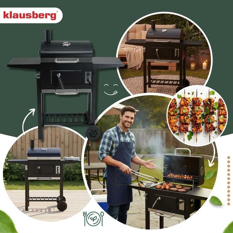 Klausberg, grill węglowy na kółkach z półkami, kb-9034