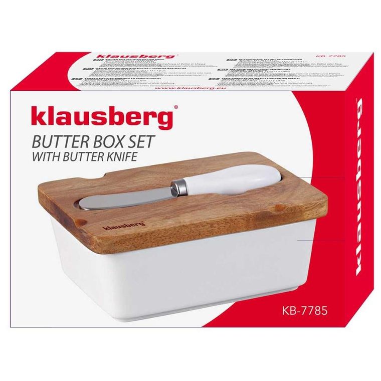 Klausberg, maselniczka porcelanowa z nożykiem klausberg, biała