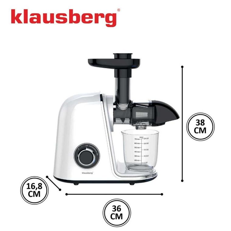 Klausberg, sokowirówka, wyciskarka wolnoobrotowa, biała, KB-7869
