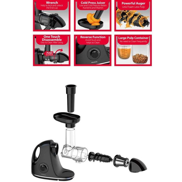 Klausberg, sokowirówka, wyciskarka wolnoobrotowa, czarna, KB-7861