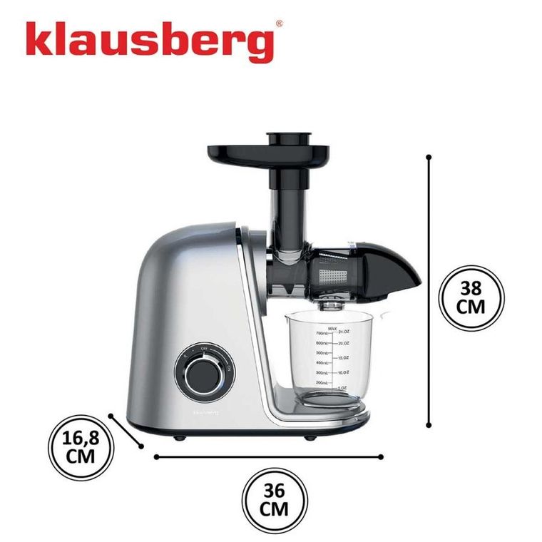 Klausberg, sokowirówka, wyciskarka wolnoobrotowa, srebrna, KB-7868