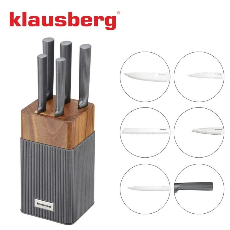Klausberg, zestaw noży w bloku akacjowym, kb-7982
