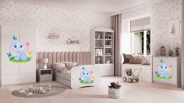 Kocot Kids, Babydreams, łóżko z materacem, białe, słonik, 80-160 cm
