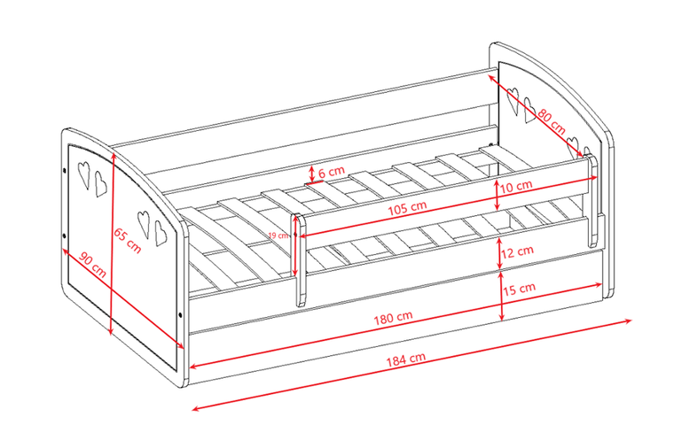 Kocot Kids, Julia, łóżko z szufladą, białe, 80-180 cm