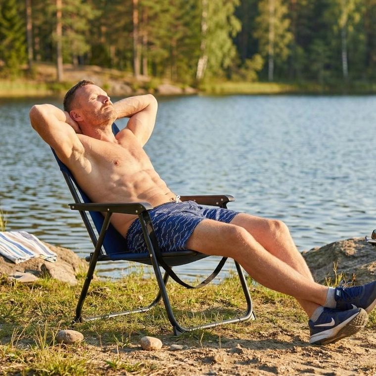 Koopman, fotel plażowy z podłokietnikami, składany, granatowy, 25-52-54/66 cm