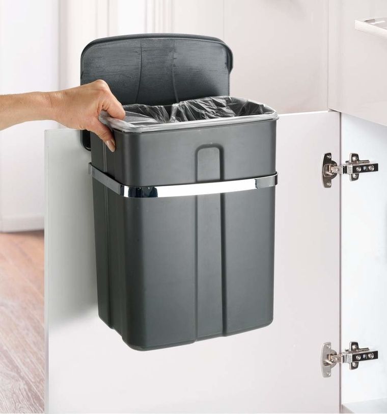 Kosz na śmieci, wiszący, szary, 12l