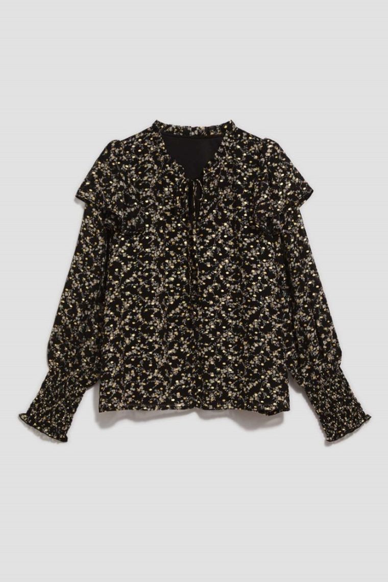 Koszula damska z długim rękawem, czarna, Moodo