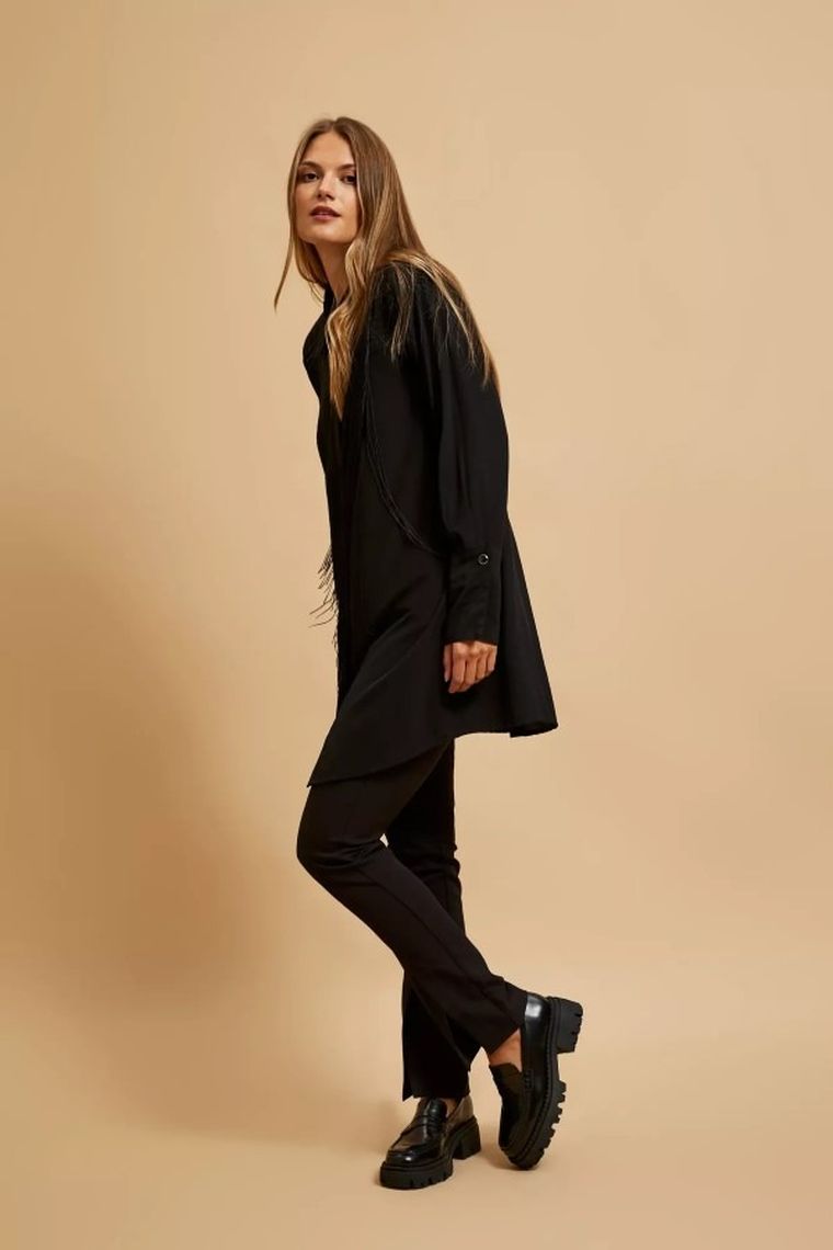 Koszula damska z długim rękawem, czarna, Moodo