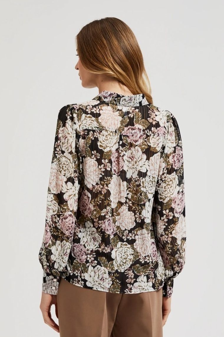 Koszula damska z długim rękawem, czarna, Moodo