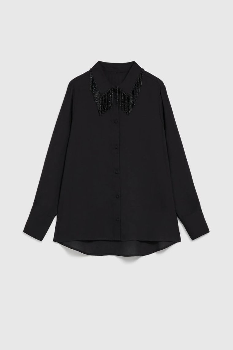 Koszula damska z długim rękawem, czarna, Moodo