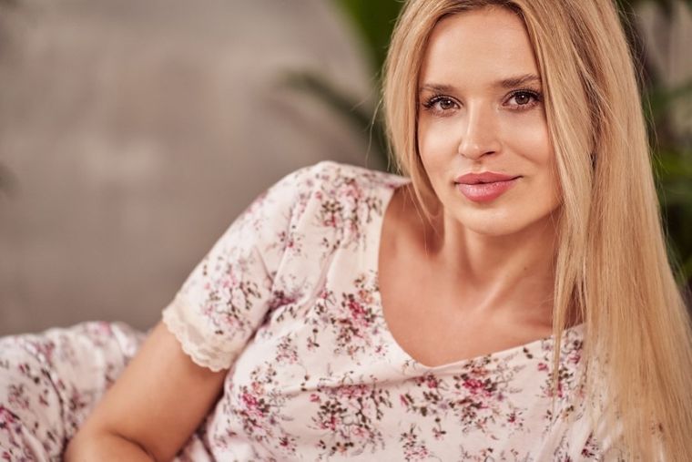 Koszula nocna damska z krótkim rękawem, beżowa, Juliet, Taro