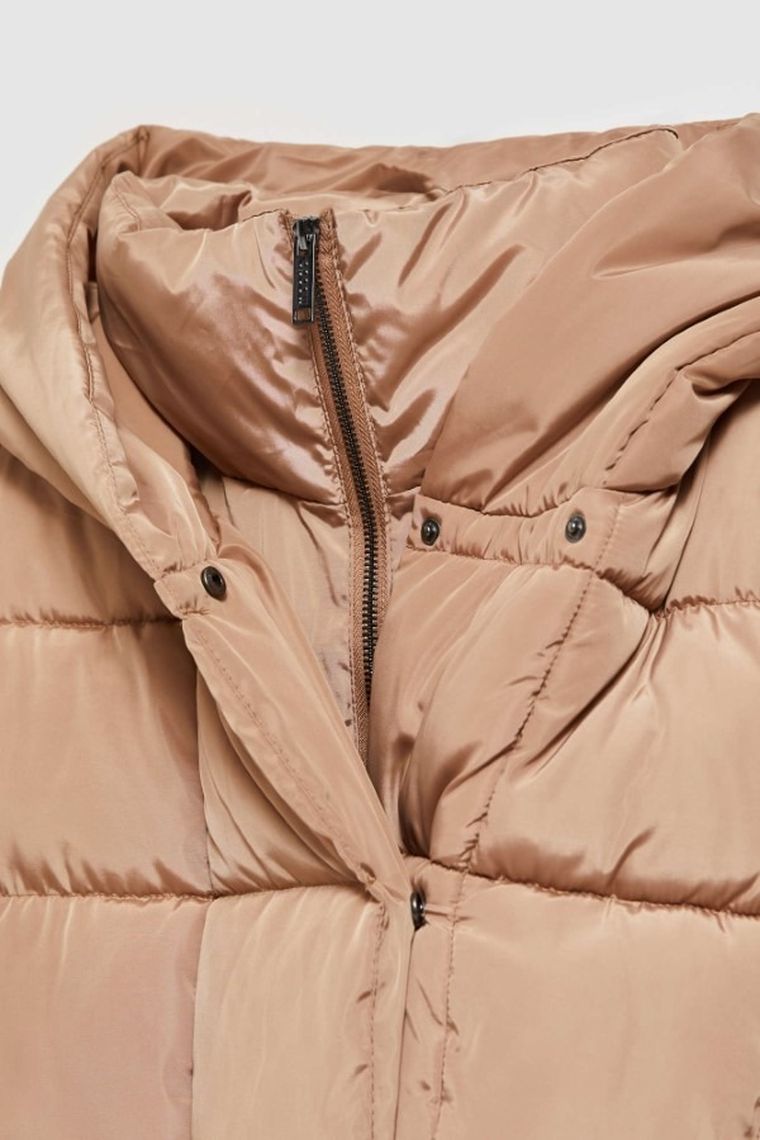 Kurtka damska z kapturem, beżowa, Moodo