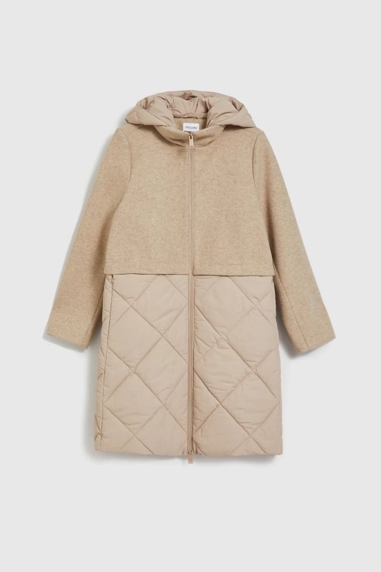 Kurtka damska z kapturem, beżowa, Moodo