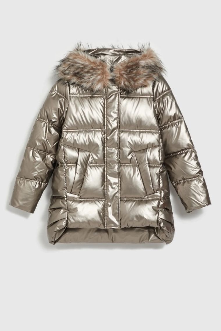 Kurtka damska z kapturem, beżowa, Moodo