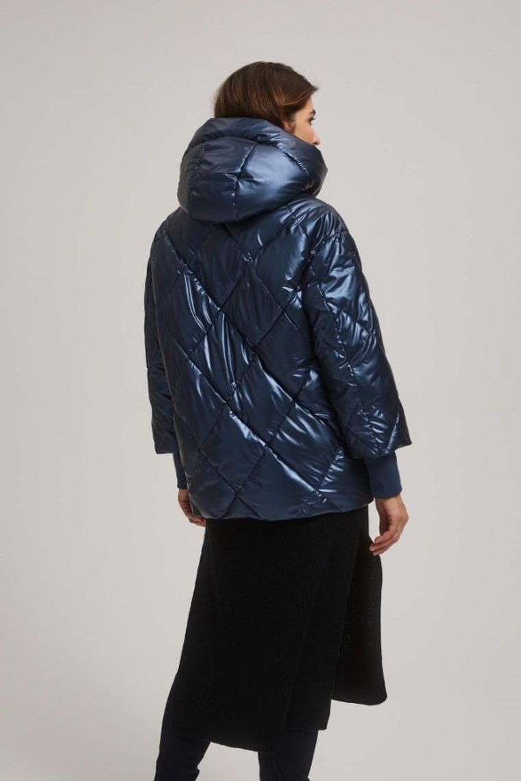 Kurtka damska z kapturem, granatowa, Moodo