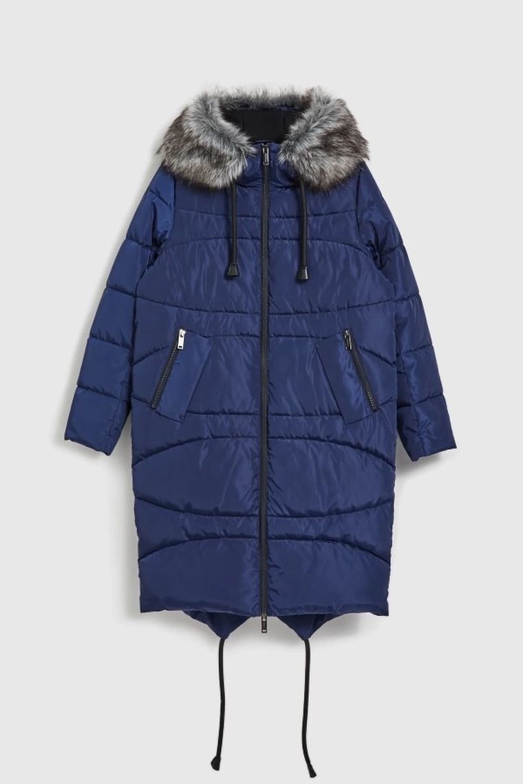 Kurtka damska z kapturem, granatowa, Moodo