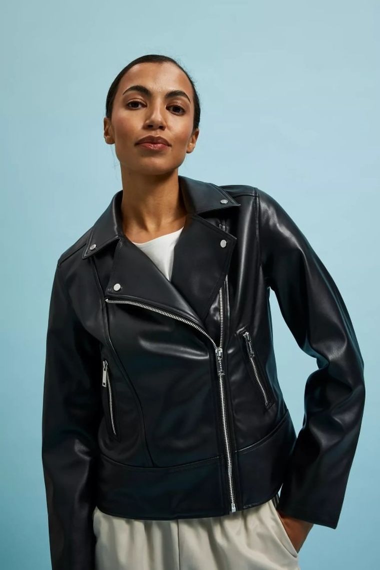 Kurtka ramoneska damska, czarna, Moodo