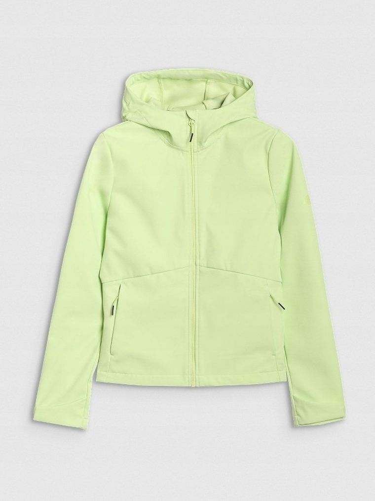 Kurtka softshell damska z kapturem, żółta, 4F