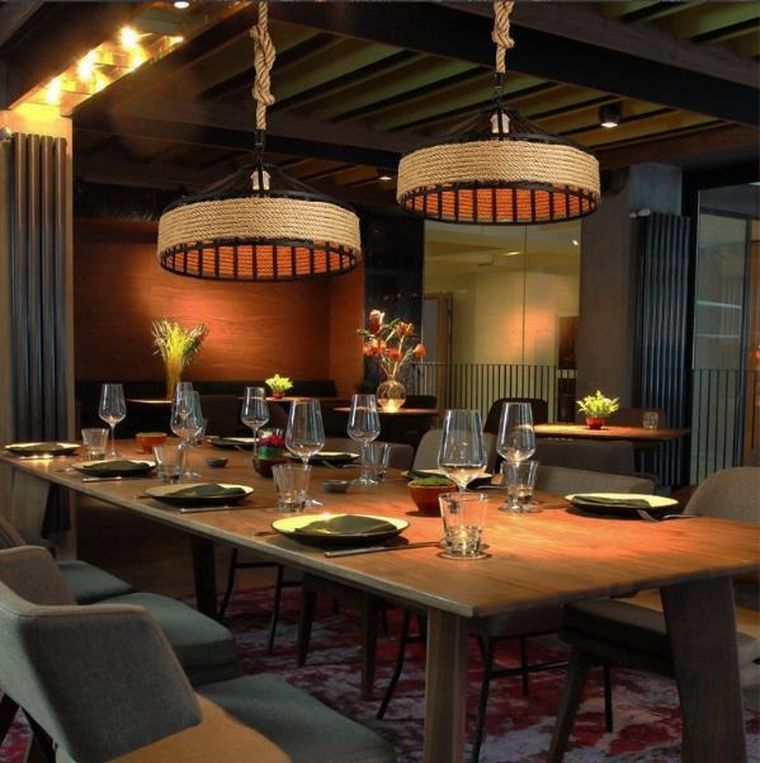 Lampa sufitowa z liny konopnej na jutowej linie, średnica, 40 cm