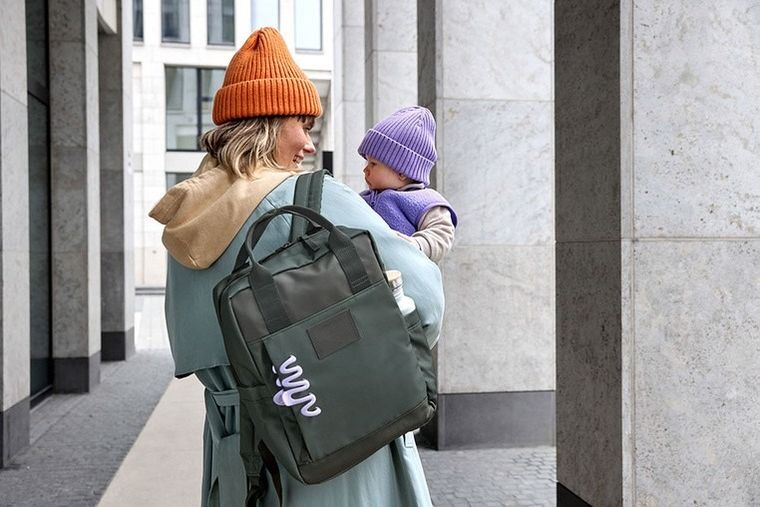 Lassig, Green Label, plecak dla mam z akcesoriami Vividal, kwadratowy, dark olive