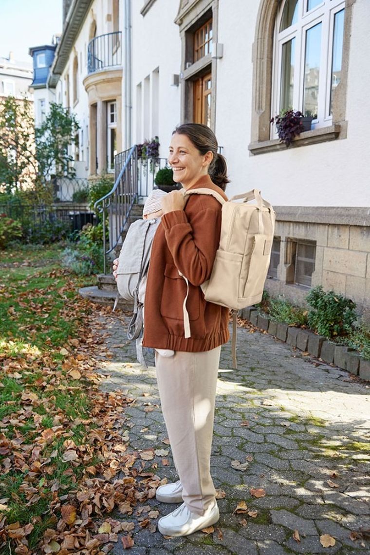 Lassig, Green Label, plecak dla mam z akcesoriami Vividal, kwadratowy, humus