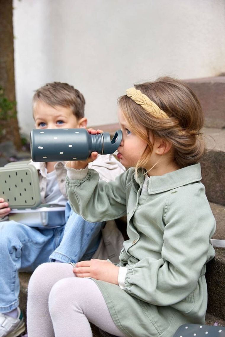 Lassig, Happy Prints, bidon ze stali nierdzewnej z dodatkową zakrętką z ustnikiem, 500 ml, granatowy