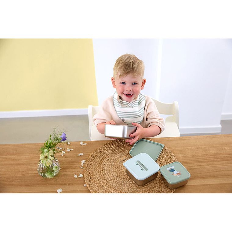 Lassig, Tiny Team, Piesek, snackbox ze stali nierdzewnej, pojemnik na przekąski, 3 szt.