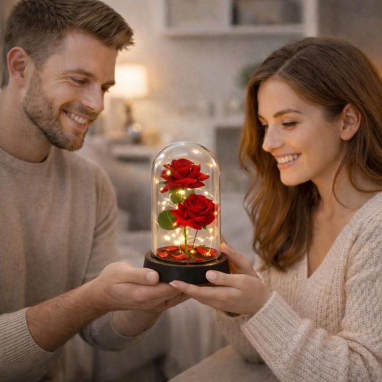 Lean Toys, 2 wieczne róże w kopule, z oświetleniem LED