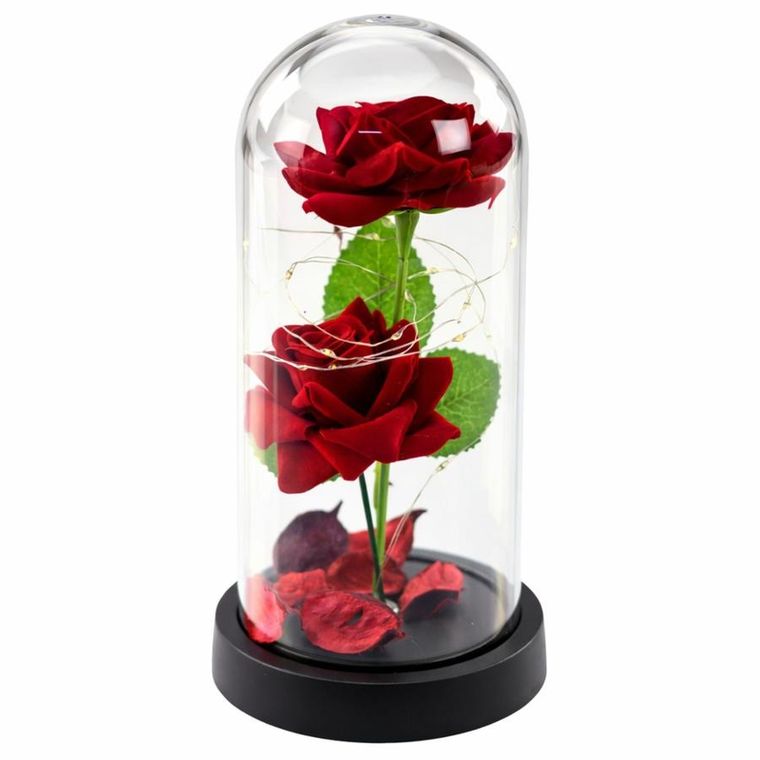 Lean Toys, 2 wieczne róże w kopule, z oświetleniem LED