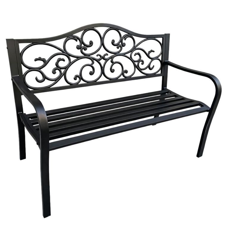Lean Toys, ławka ogrodowa, metalowa, zdobiona, czarna, 127 cm