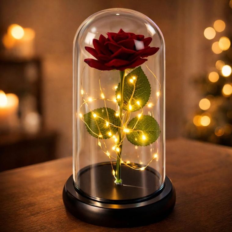 Lean Toys, wieczna róża w kopule z oświetleniem LED, czerwona, 21-11 cm