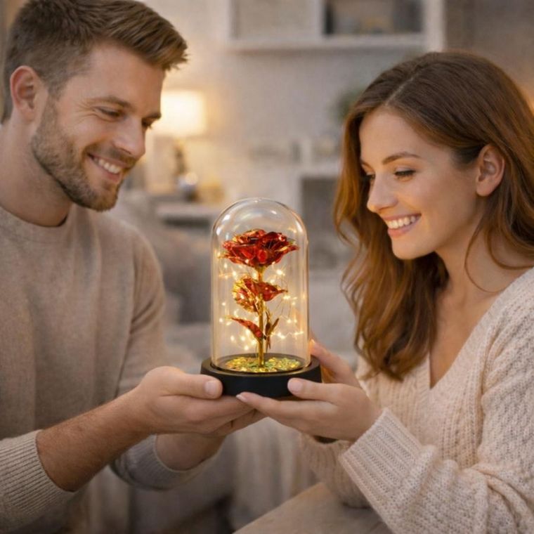 Lean Toys, wieczna róża w szle kryształowa oświetlenie LED, motylek, czerwona, 21-11 cm