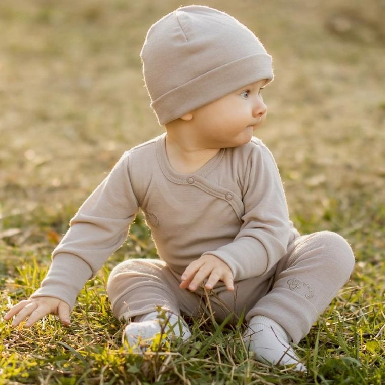 Legginsy dziecięce, wełna merino, beżowe, Eevi