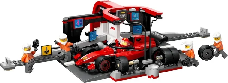 LEGO City, F1 Pit stop i mechanicy z bolidem Ferrari, 60443