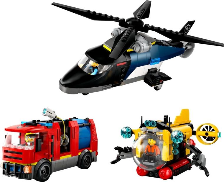 LEGO City, Zestaw z helikopterem, wozem strażackim i łodzią podwodną, 60462