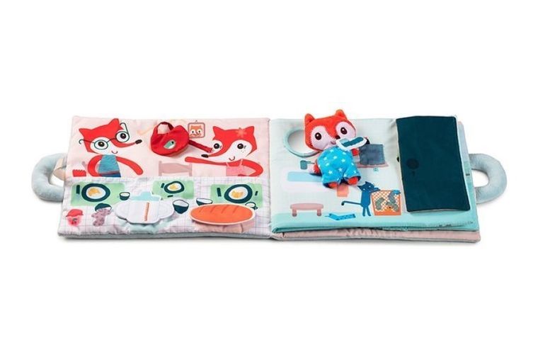 Lilliputiens, miękka książeczka aktywizująca z mini - przytulanką, Dzień dobry, mały lisku, 18 m+