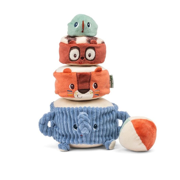 Lilliputiens, piramida sensoryczna z grzechotkami, miękka, zwierzątka, 12m+