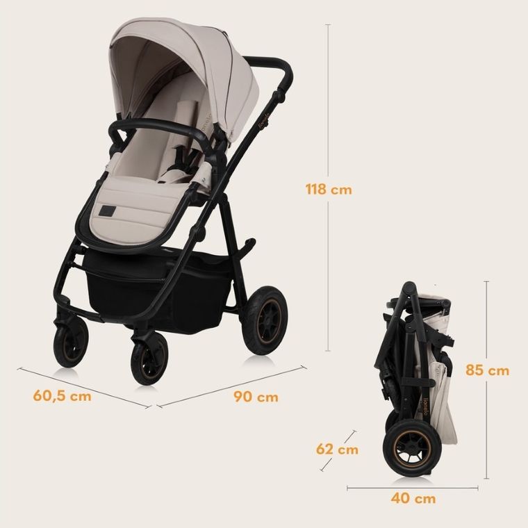 Lionelo, Amber Plus, wózek wielofunkcyjny 2w1, Beige Sand