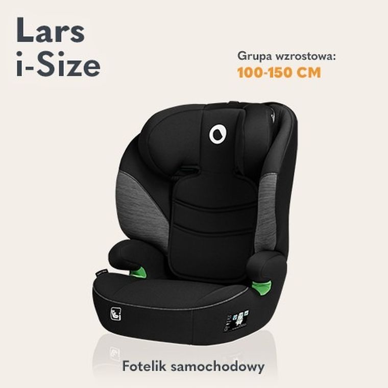 Lionelo, Lars, I-size, fotelik samochodowy, 100-150 cm, Black Grey