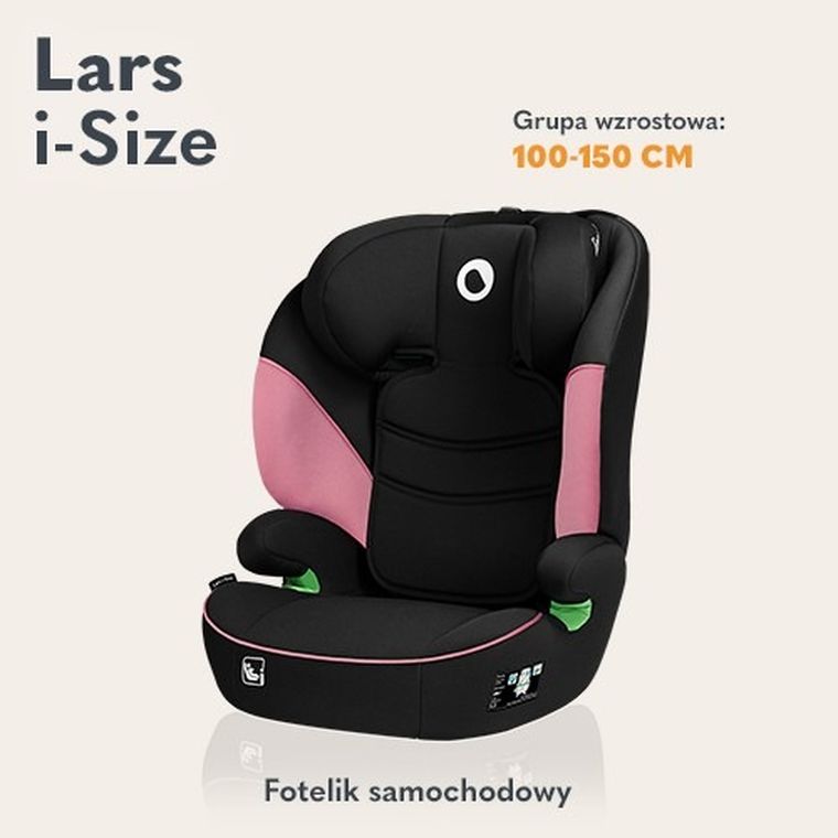 Lionelo, Lars, I-size, fotelik samochodowy, 100-150 cm, Pink Baby