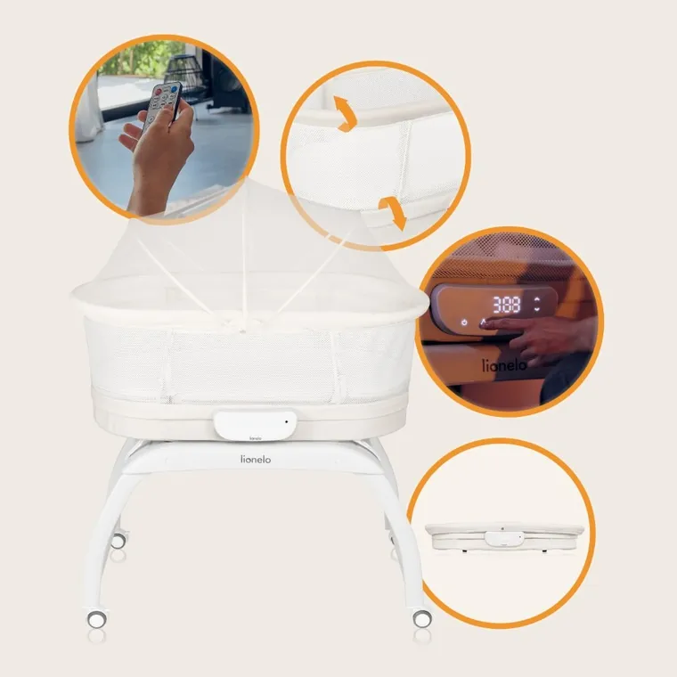 Lionelo, łóżeczko-kołyska z funkcją wagi, coral white