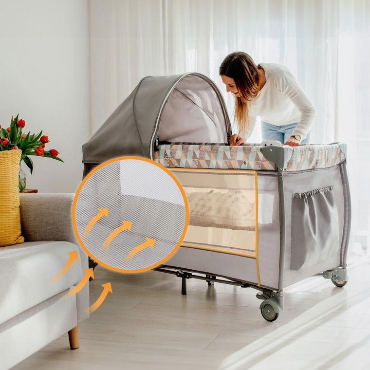 Lionelo, Sven Plus, łóżeczko turystyczne z akcesoriami, Beige Latte